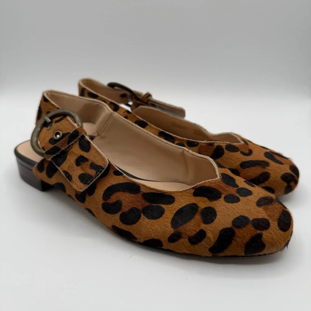 Sole Society Topanga Leopard Calf Hair Slingback Flats Buckle Women’s 5.5
